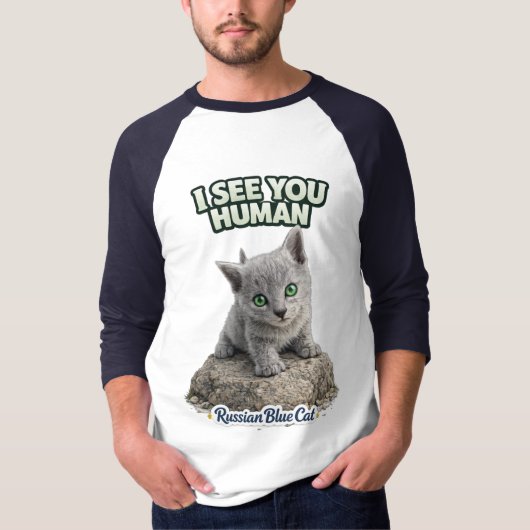 Funny Russian Blue Kitten Design T-shirt (Voorkant)