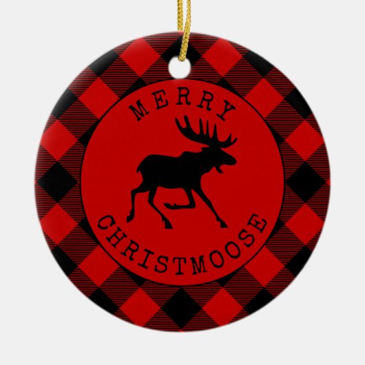 Funny Rustic Merry Christmose Red Pset Keramisch Ornament (Voorkant)