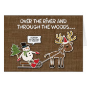 Funny Rustic Snowman en Reindeer kerstKaart (Voorkant Horizontaal)