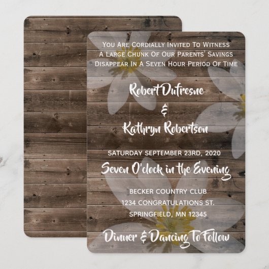 Funny & Rustic Wedding Invitation Kaart (Voorkant / Achterkant)