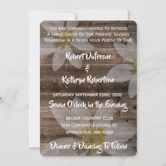 Funny & Rustic Wedding Invitation Kaart (Voorkant)