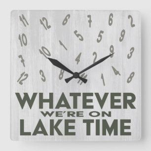 Funny Rustic Wood Lake Time Vierkante Klok
