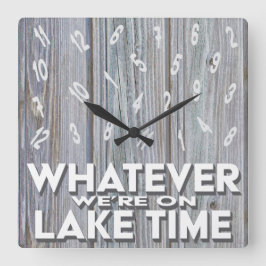 Funny Rustic Wood Lake Time Vierkante Klok