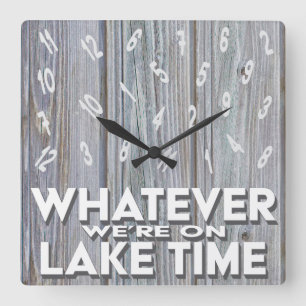 Funny Rustic Wood Lake Time Vierkante Klok