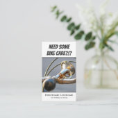 Funny rusty bike horn voor fietsenreparatiewinkels visitekaartje (Staand voorkant)