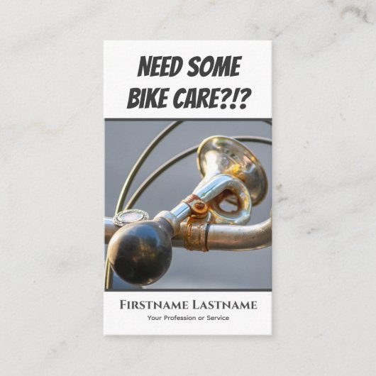 Funny rusty bike horn voor fietsenreparatiewinkels visitekaartje (Voorkant)