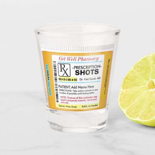 Funny RX Prescription Shot Glass Glas (Voorkant)