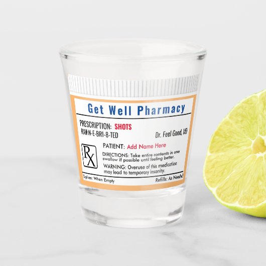 Funny RX Prescription Shot Glass Shot Glas (Voorkant)