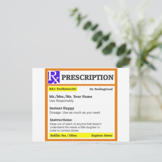 Funny rx recept briefkaart (Staand voorkant)