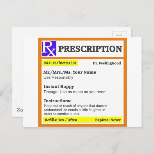 Funny rx recept briefkaart (Voorkant / Achterkant)