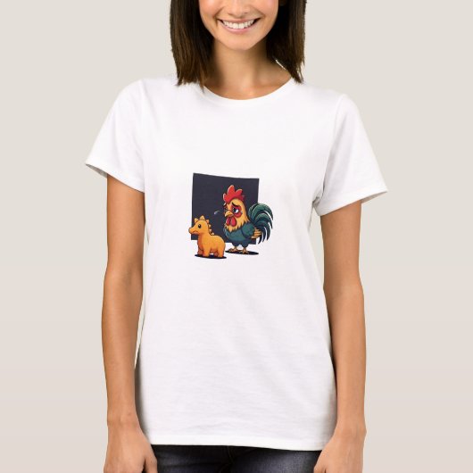 Funny Sad Rooster Crying at Dinosaur Nugget T-shirt (Voorkant)