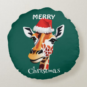 Funny Safari dieren Giraffe kerstfeest Rond Kussen