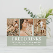 Funny Sage Green Free Drinken Modern Photo Wedding Save The Date (Staand voorkant)