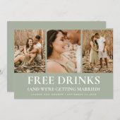 Funny Sage Green Free Drinken Modern Photo Wedding Save The Date (Voorkant / Achterkant)