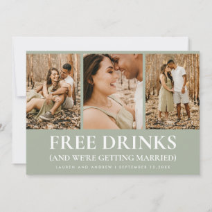 Funny Sage Green Free Drinken Modern Photo Wedding Save The Date
