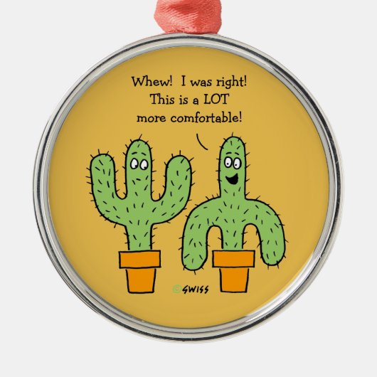 Funny Saguaro Cactus Cartoon kerstboom Metalen Ornament (Voorkant)
