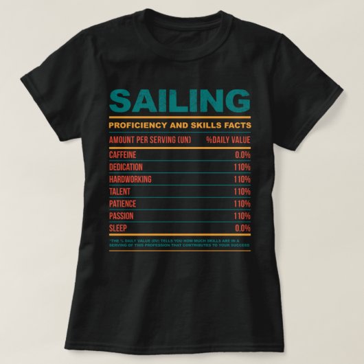 Funny Sailing Nutritional Facts T-shirt (Design voorkant)