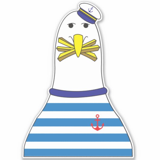 Funny Sailor Seagull Bird Eet French Fries Sticker (Voorkant)