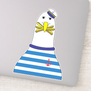 Funny Sailor Seagull Bird Eet French Fries Sticker