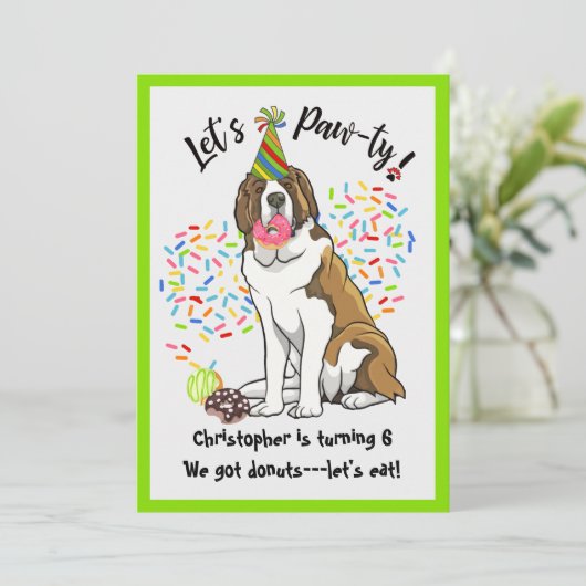Funny Saint Bernard Donuts Birthday Party Kaart (Staand voorkant)