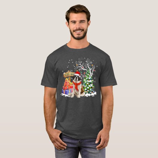 Funny Saint Bernard Santa KerstHondenliefhebber T-shirt (Voorkant volledig)