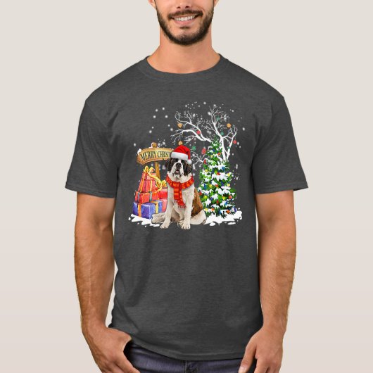 Funny Saint Bernard Santa KerstHondenliefhebber T-shirt (Voorkant)