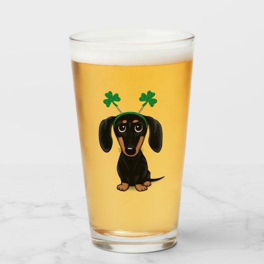 Funny Saint Patrick's Day Dachshund Shamrocks Glas (Voorkant gevuld)