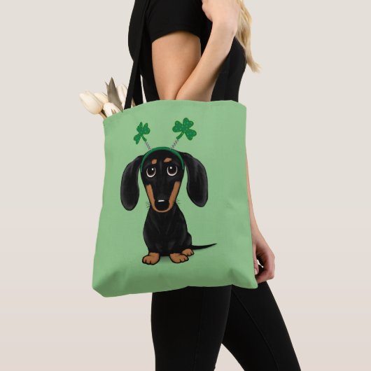 Funny Saint Patrick's Day Dachshund Shamrocks Tote Bag (Dichtbij)