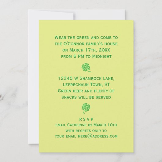 Funny Saint Patrick's Day Green Irish Beer Party Kaart (Achterkant)