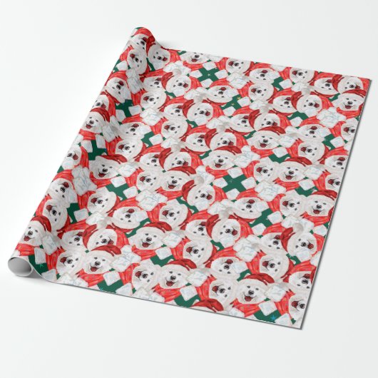 Funny Samoyed Kerstpattern Cadeaupapier (Uitgerold)