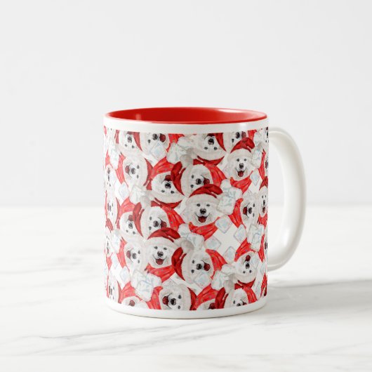 Funny Samoyed Kerstpattern Tweekleurige Koffiemok (Voorkant rechts)
