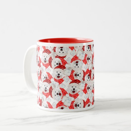 Funny Samoyed Kerstpattern Tweekleurige Koffiemok (Voorkant links)