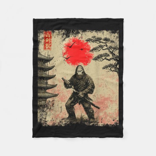 Funny Samurai Bigfoot Japanese Art Graphic Tee Ani Fleece Deken (Voorkant)