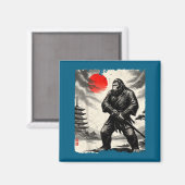 Funny Samurai Bigfoot Japanese Art Graphic Tee Ani Magneet (Voorkant / Achterkant)