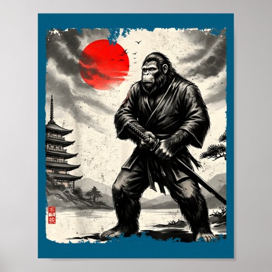 Funny Samurai Bigfoot Japanese Art Graphic Tee Ani Poster (Voorkant)
