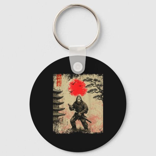 Funny Samurai Bigfoot Japanese Art Graphic Tee Ani Sleutelhanger (Voorkant)