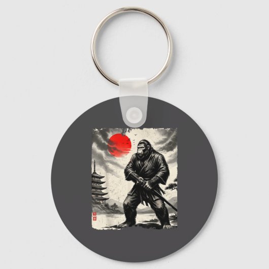 Funny Samurai Bigfoot Japanese Art Graphic Tee Ani Sleutelhanger (Voorkant)
