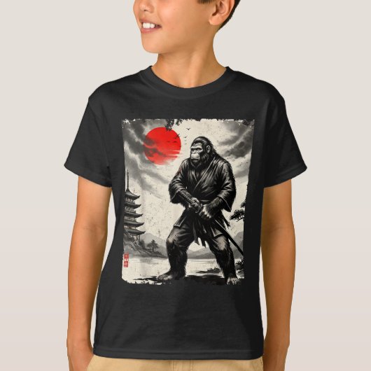 Funny Samurai Bigfoot Japanese Art Graphic Tee Ani T-shirt (Voorkant)