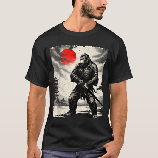 Funny Samurai Bigfoot Japanese Art Graphic Tee Ani T-shirt (Voorkant)