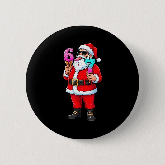 Funny Santa 67 Ice Cream Christmas Drip Xmas Teens Ronde Button 5,7 Cm (Voorkant)