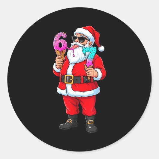 Funny Santa 67 Ice Cream Christmas Drip Xmas Teens Ronde Sticker (Voorkant)