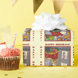 Funny Santa Accident Bleek Yellow Wrapping Paper Cadeaupapier