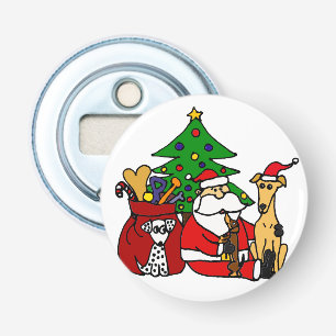 Funny Santa and Dogs Kerstkunst Button Flesopener