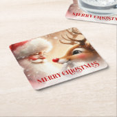 Funny Santa and Red Nose Rudolph Holiday Coasters Kartonnen Onderzetters (Schuin)