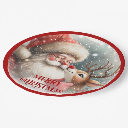 Funny Santa and Red Nose Rudolph Party Plates Papieren Bordje (Gekanteld)