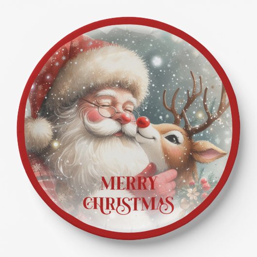Funny Santa and Red Nose Rudolph Party Plates Papieren Bordje (Voorkant)