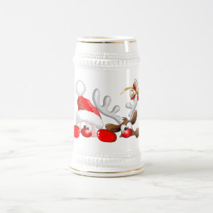 Funny Santa and Reindeer Cartoon Beer Stein Bierpul