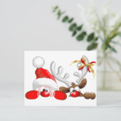 Funny Santa and Reindeer Cartoon Briefkaart (Staand voorkant)