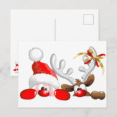 Funny Santa and Reindeer Cartoon Briefkaart (Voorkant / Achterkant)