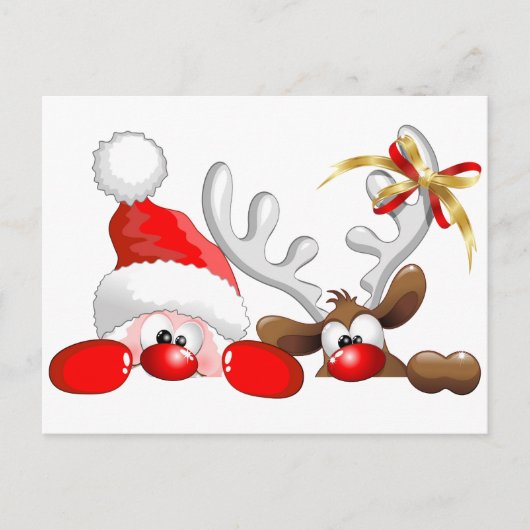Funny Santa and Reindeer Cartoon Briefkaart (Voorkant)